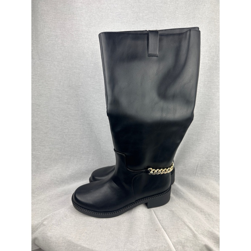 A‎ New Day Womens Wide Calf Chain Link Tall Boots Black 8.5 WC New NWT
